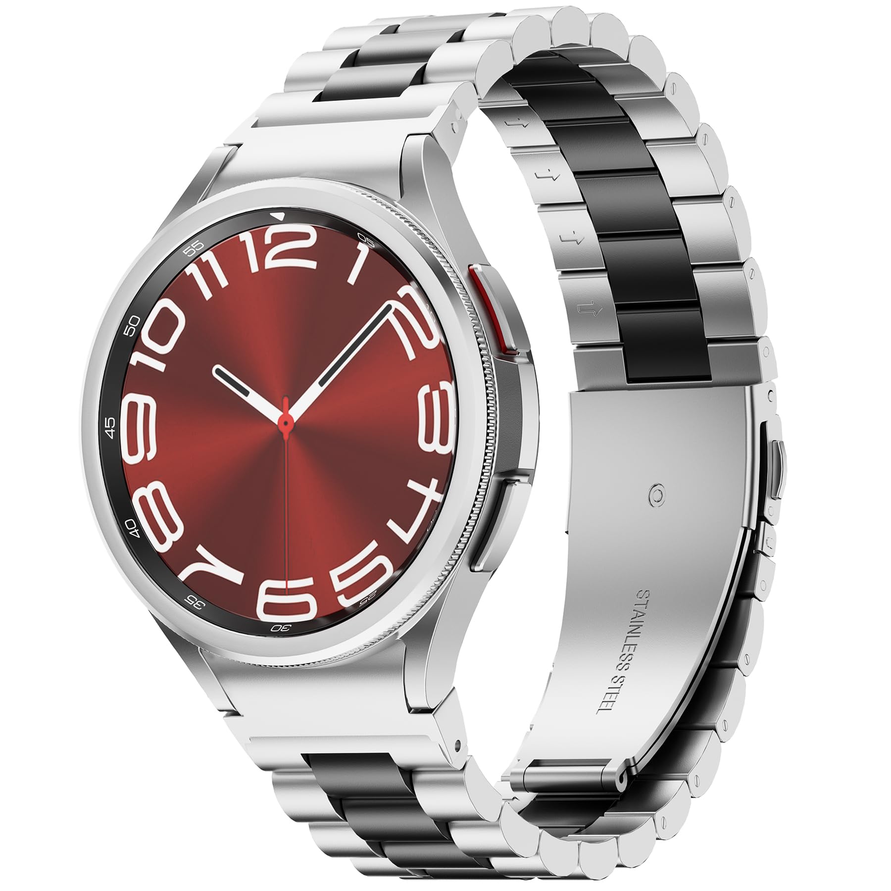 SUNDAREE Compatibile con Cinturino Samsung Galaxy Watch 6 4 Classic 47MM 46MM 43MM 42MM/5 Pro 45MM/6 5 4 44MM 40MM,Nero Argento No Gap Donna Uomo Metallo Acciaio Inox Orologio Cinturini Ricambio Band