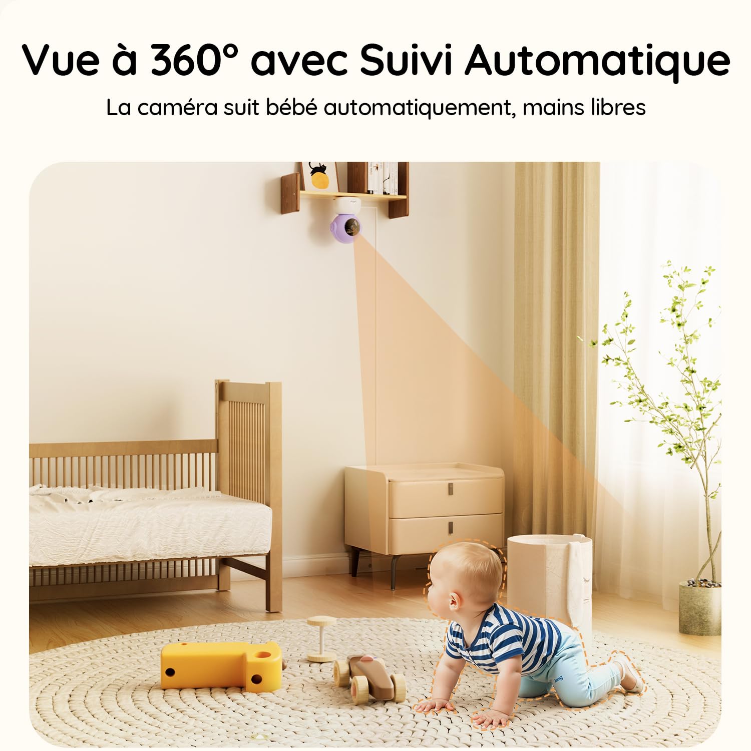 BOIFUN Smart Babyphone Camera 5" 2K, Connecté Via WiFi ou Mode Local, Vision Nocturne sans Lumière Visible, Détection & Alerte Pleurs/Mouvements/Température/Humidité, Suivi Auto 360°, Autonomie 17h