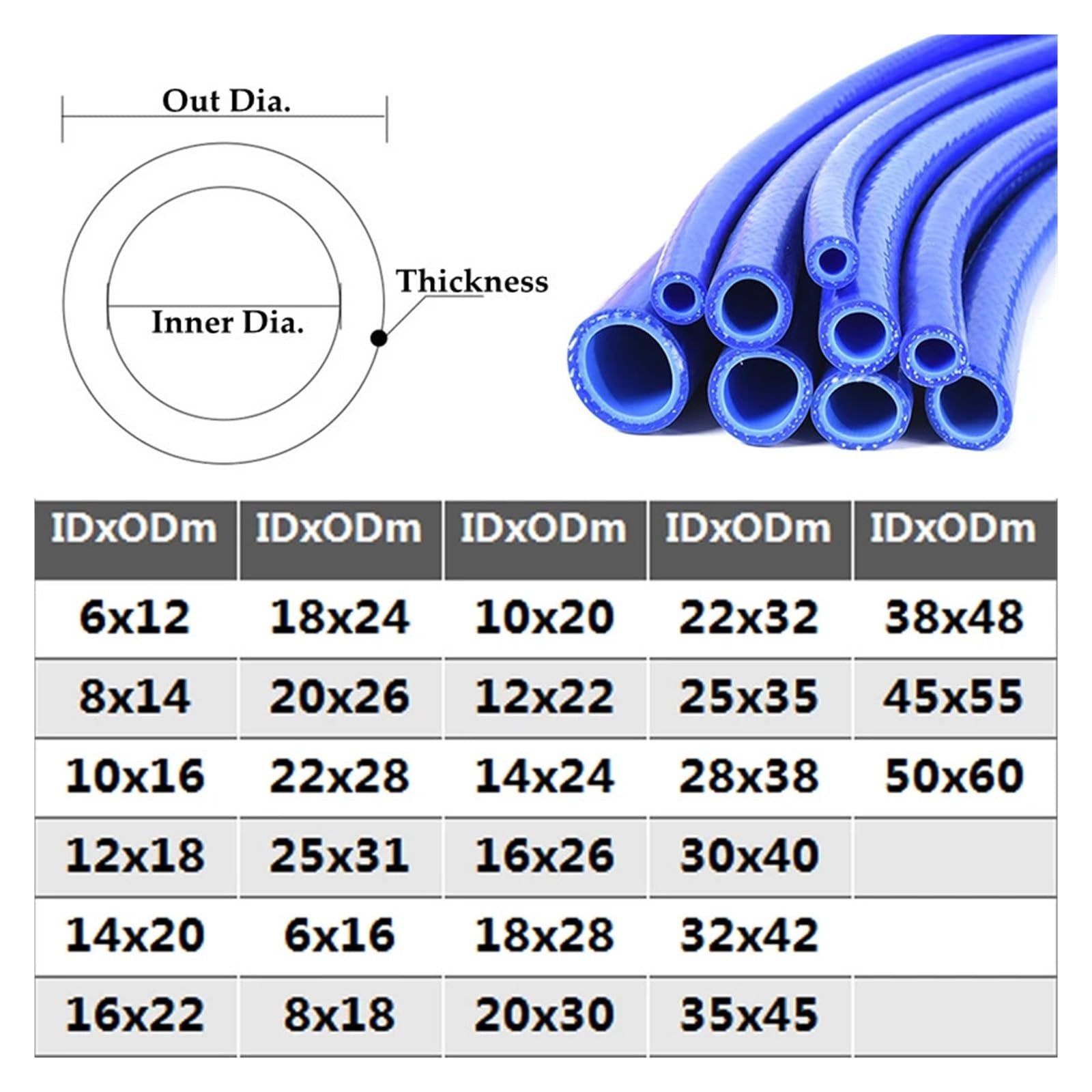 Manguera de silicona de 6-50 mm de diámetro interior, resistente al calor, de alta presión, for cilindros de automóviles, tubo de vacío, manguera de goma de doble capa (1 m/lote)(1M_ID 35MM X OD