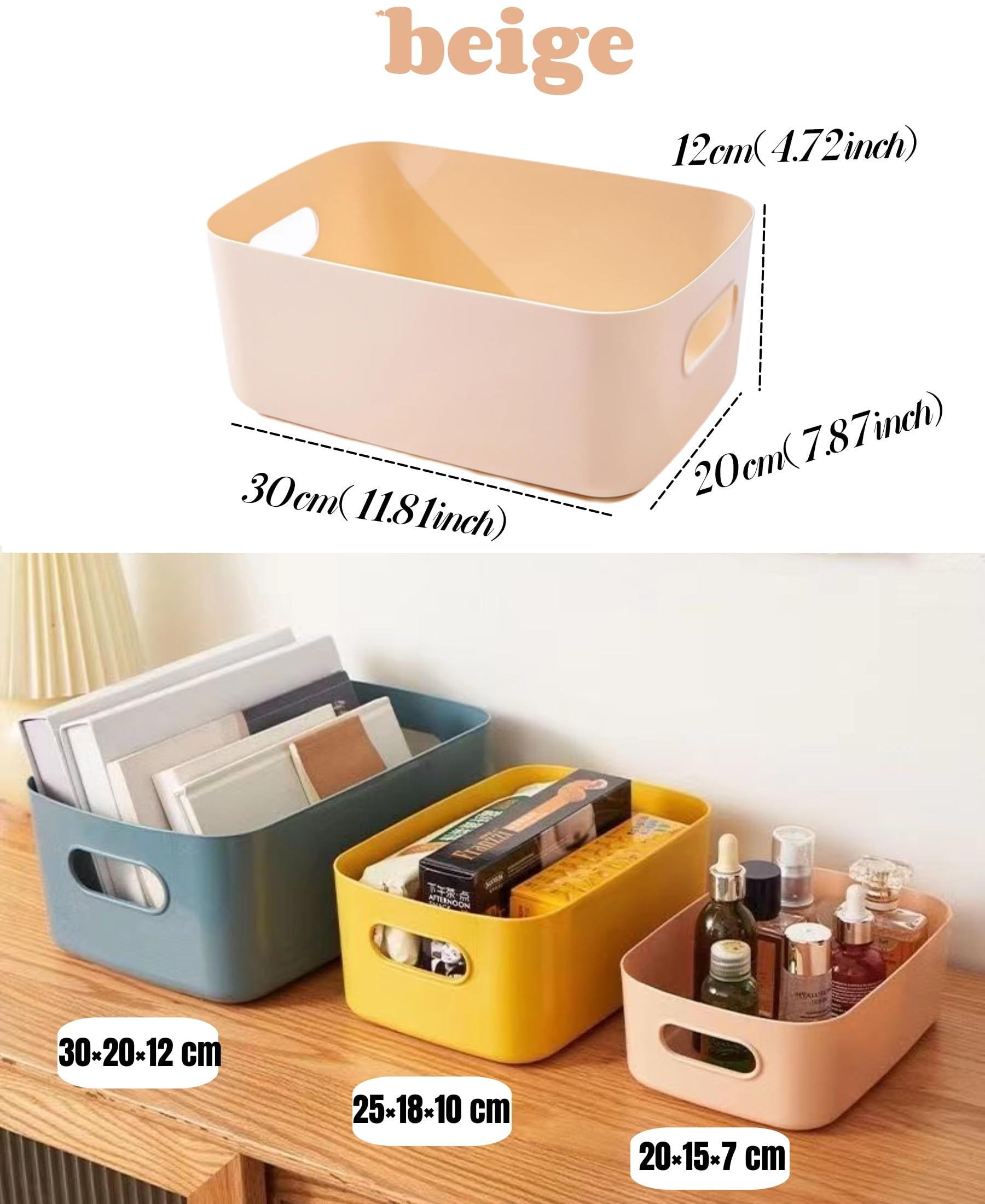Set 4 Cestini Portaoggetti In Plastica - Organizer Con Manici Per Cucina, Bagno, Ufficio - Foto 8
