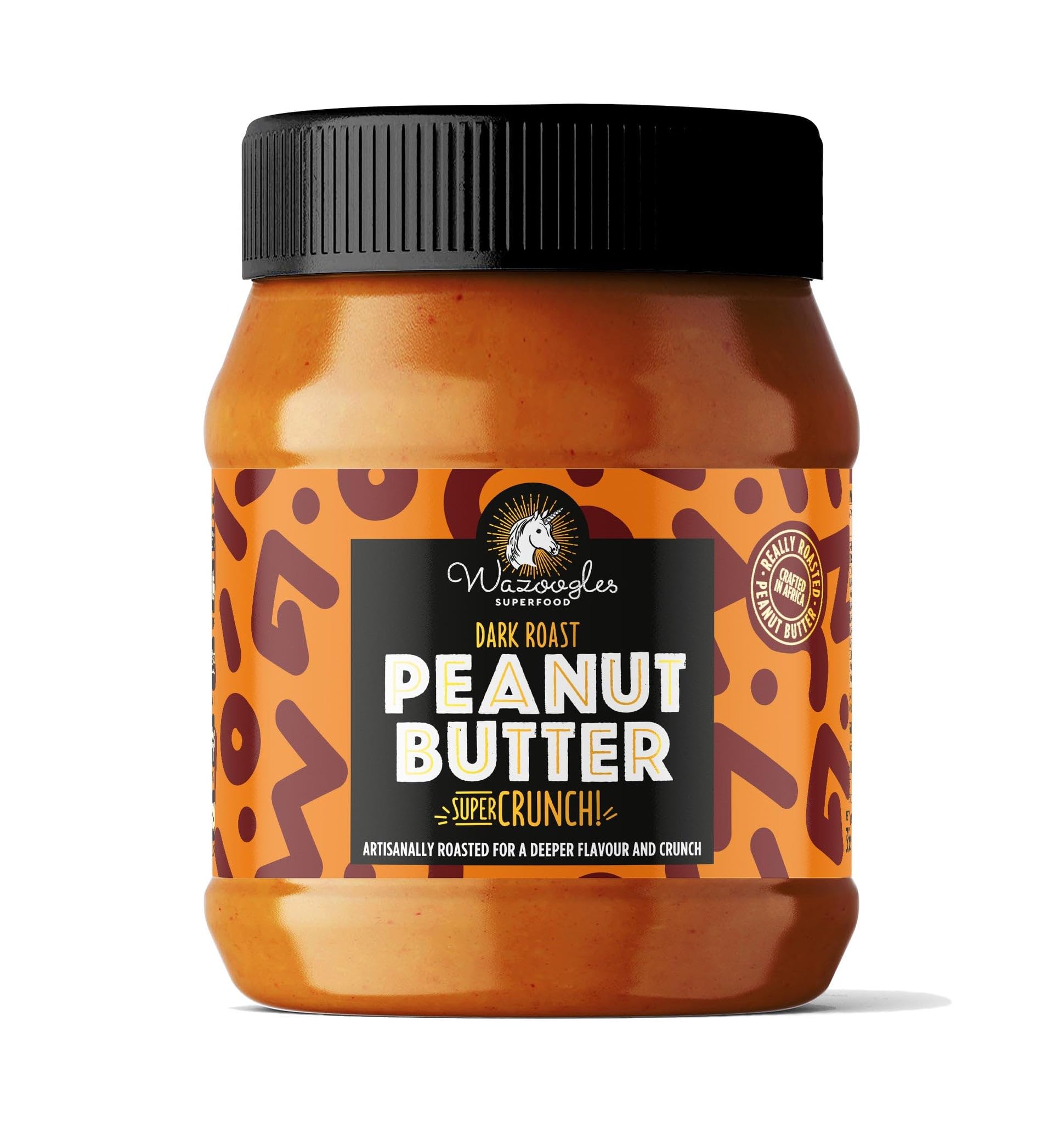 WazooglesPeanut Butter, Dark Roast Super Crunch, 400g | Roasted Longer For Deeper Flavour | No Added Sugar | No Added Oil | All Natural | Dark Roast Peanut Butter