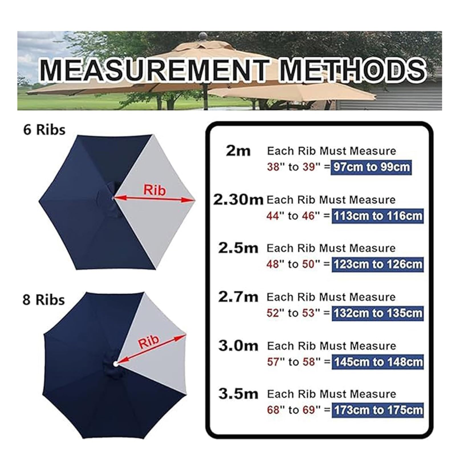 Cubierta impermeable para sombrilla de patio al aire libre, resistente a los rayos UV, repuesto para 6/8 varillas, perfecta para jardín, patio, mesa de playa, color negro, 2 m