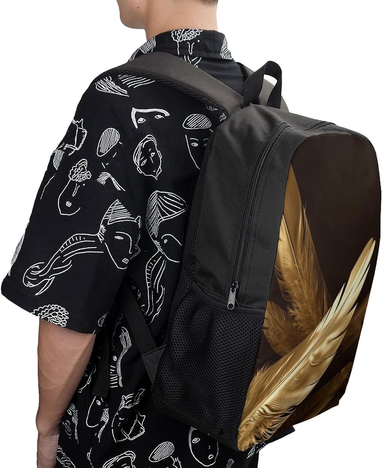 Backpack,Golden Feathers Print Backpack,Stylish Backpacks,Lightweight Backpack for Men Women Beach Hiking Camping, 17inch, Style