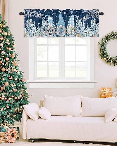 Miniatura 4 de Cenefa de ventana de gnomo de Navidad, cenefas de árbol de Navidad para ventanas de cocina, ramas de copos de nieve de invierno, cortina de cenefa