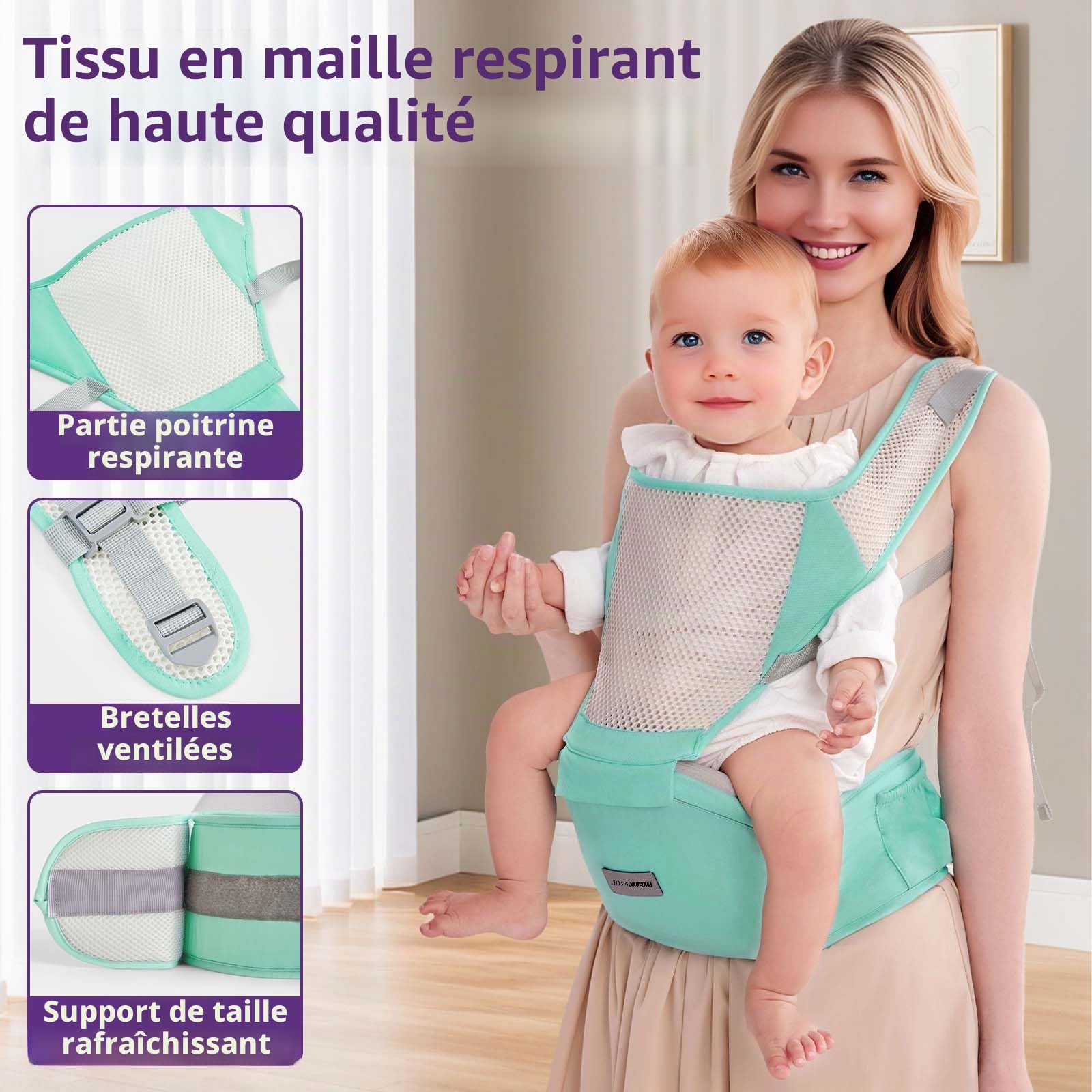 Porte-bébé Ergonomique avec Sangle Réglable - 6 en 1 Nouveau-né à Enfant en Bas âge, Porte-bébé Respirant en Mesh pour l'Été, Compact pour les Voyages & Aventures en Plein Air(Vert)