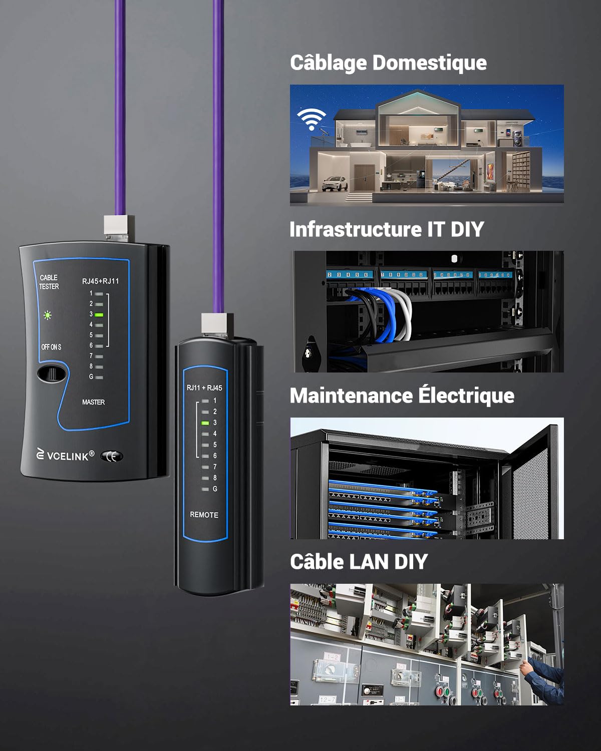 VCELINK Kit de Sertissage, Pince à Sertir RJ45 avec 20 Connecteurs Cat7 Pass Through, Testeur RJ45, Pince Coupante