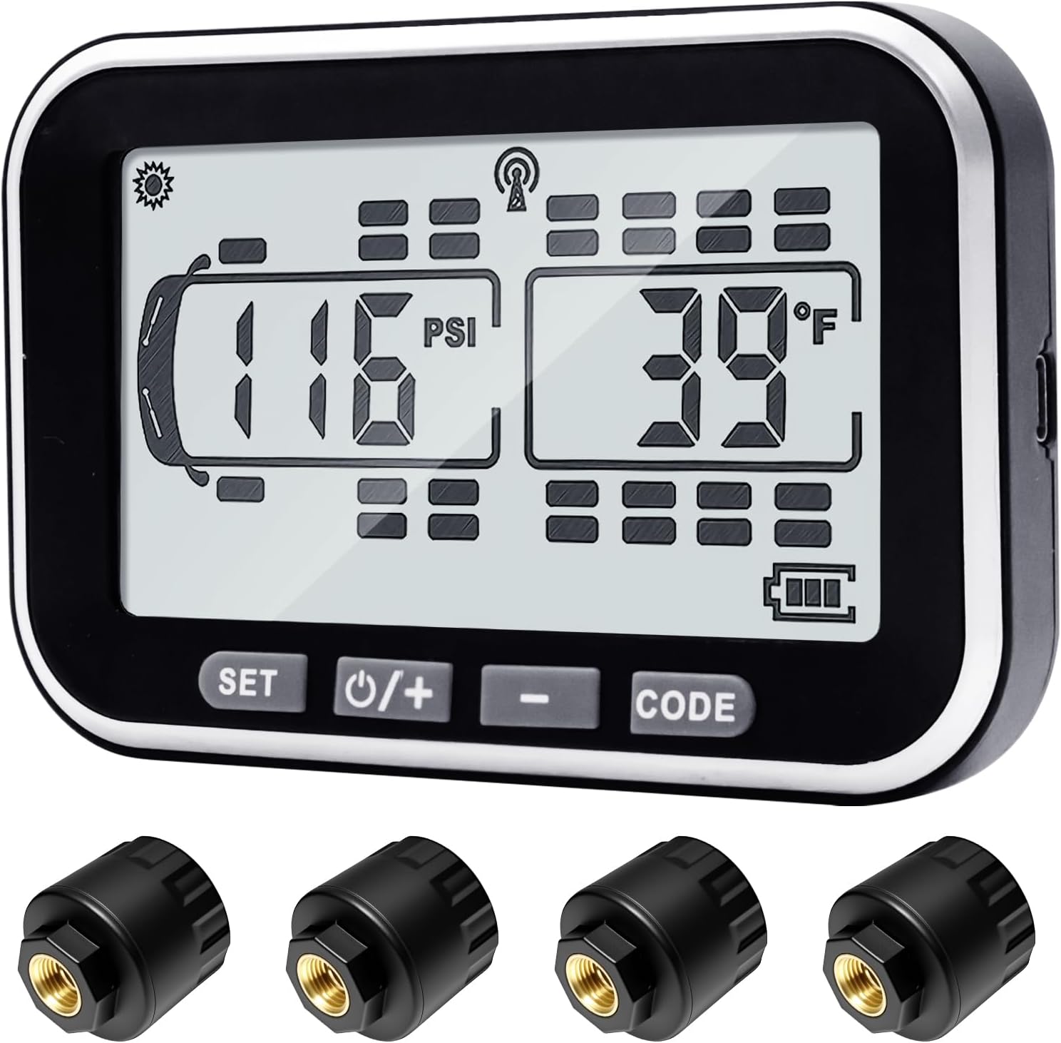 4.3" Trailer Tire Pressure Monitoring System with 10 Sensors, RV TPMS with 5 Alert Modes, Solar Power Wireless TPMS, 80ft Sensing Distance Tire Pressure Monitor for Trailers, Heavy Trucks