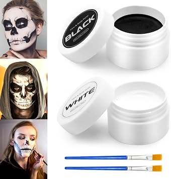 Black White Face Painting Kit Halloween Body Makeup Special Effects Set for Adult - Professional SFX Makeup Clown Zombie Vampire Skeleton Cosplay Face Painting