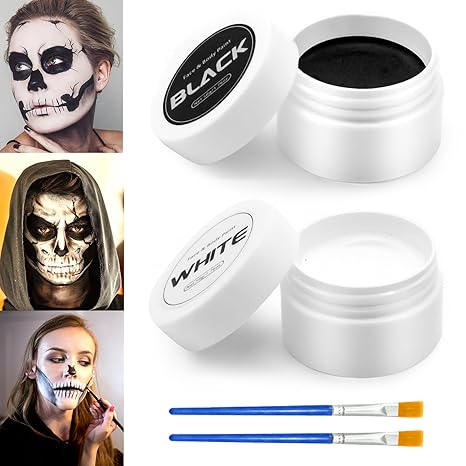 Black White Face Painting Kit: Halloween Body Makeup Special Effects Set for Adult - Professional SFX Makeup Clown Zombie Vampire Skeleton Cosplay