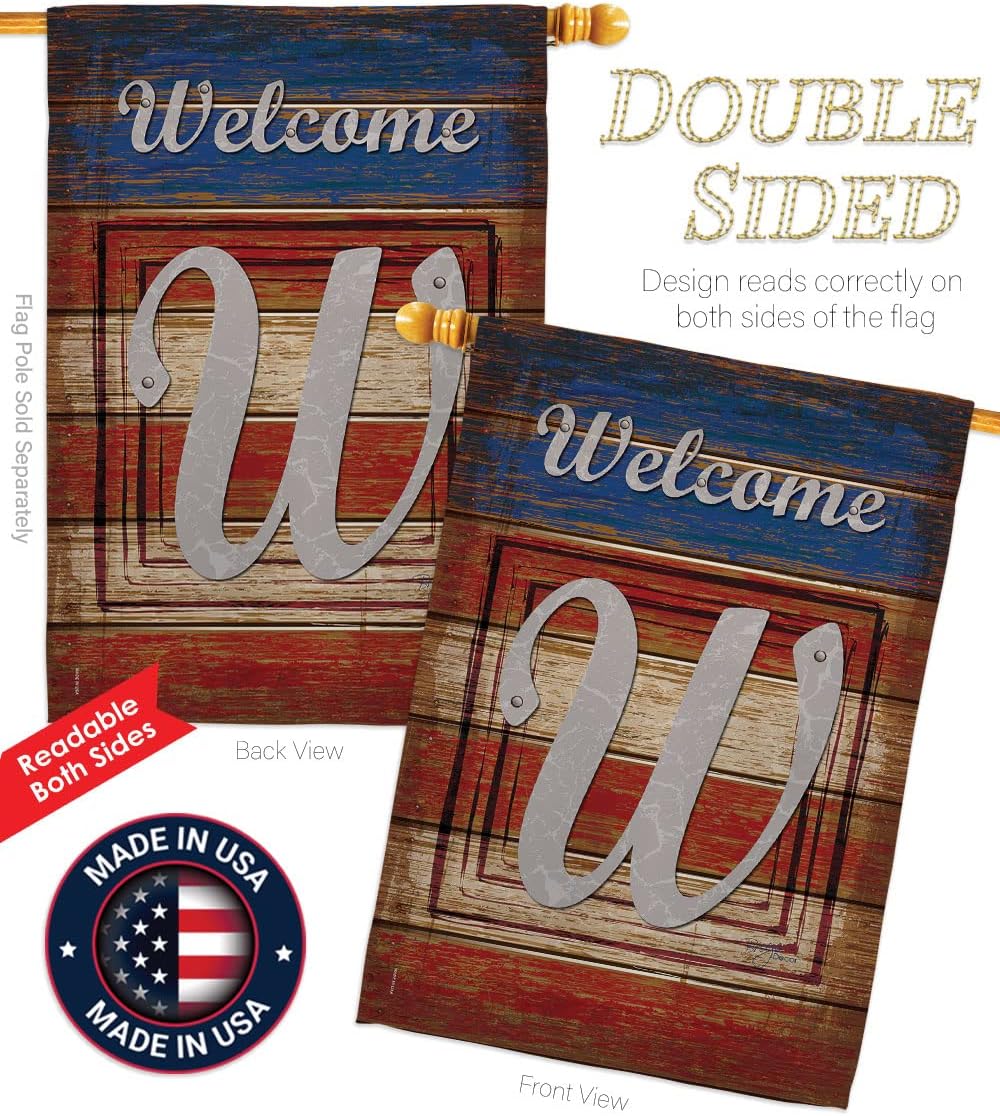 Breeze Decor - Patriotic W Initial Americana - Everyday Patriotic Impressions Decorative Vertical House Flag 28" x 40" Printed In USA