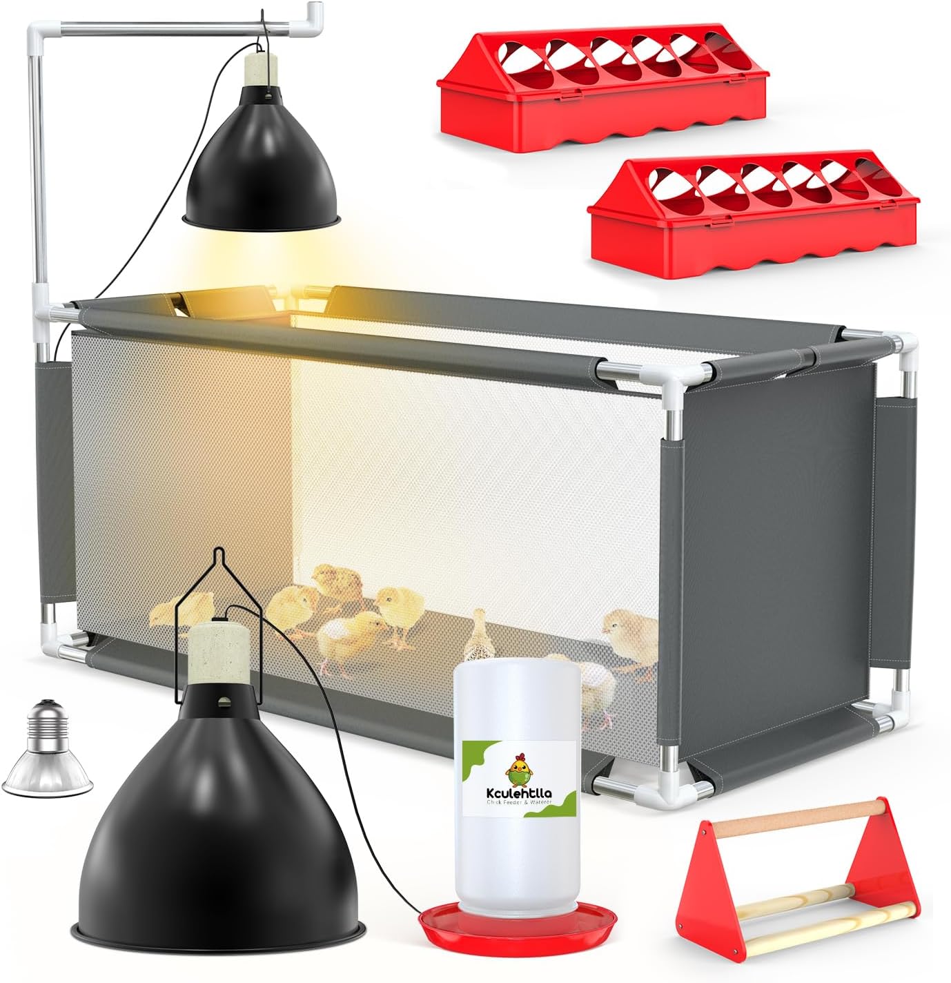 Chicken Brooder Box Starter Kit, 10.6 ft³ Indoor Brooder for Chicks, Ducklings & Quail, Stainless Steel Frame, Waterproof Oxford, 75W Heat Lamp, Feeder, Waterer & Perch, 47.2"x19.7"x19.7"