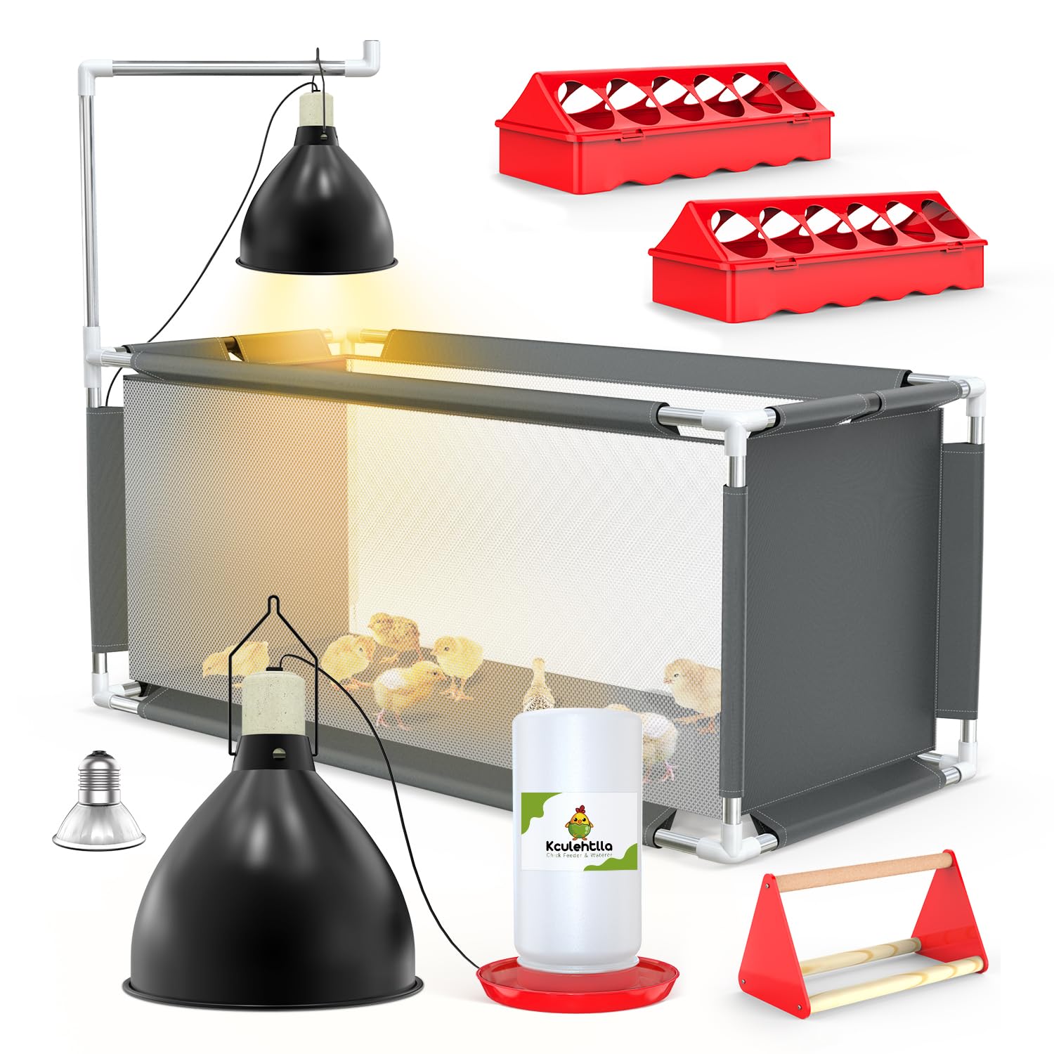 Kit de iniciación de caja de cría de pollo, 10.6 pies ³ para pollitos, patitos y codornices, marco de acero inoxidable, Oxford impermeable, lámpara de calor de 75 W, comedero, bebedero y perca, 47.2 x