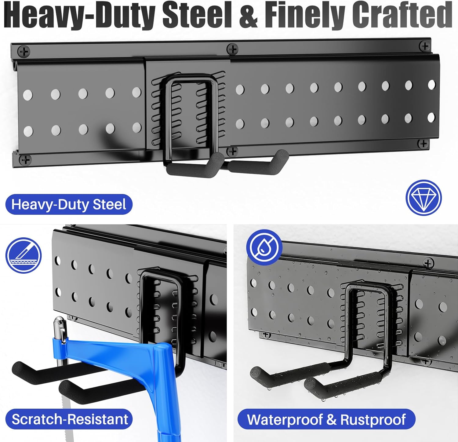 Garage Tool Organizer Wall Mount 48 inches with 10 Adjustable Heavy-Duty Hooks, Garage Organization, Garden Tool Storage Rack, Yard, and Shed, Holds Up to 400 lbs