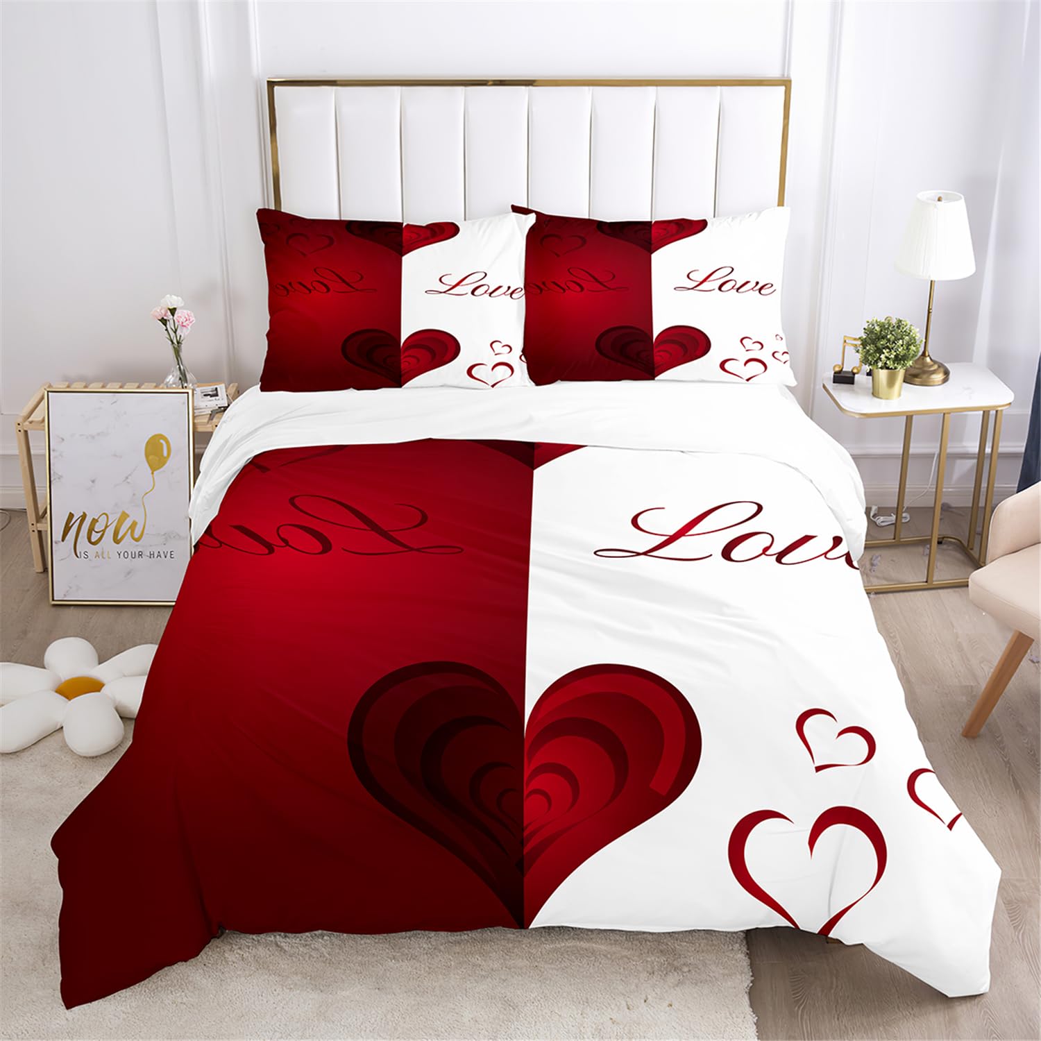 Parure de lit 2 personnes 220x240 microfibre motif 3D romantique avec fermeture éclair