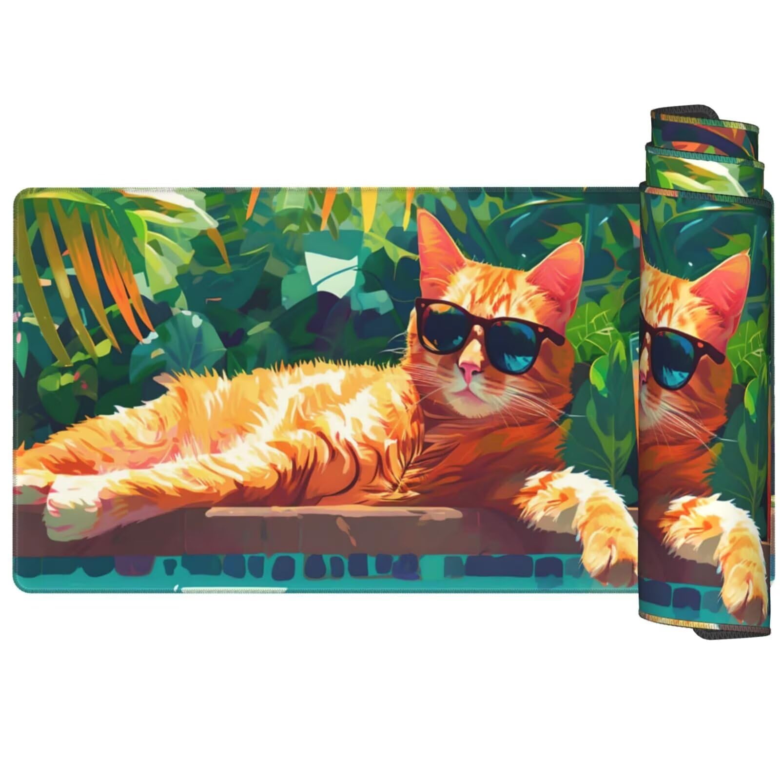 Alfombrilla Ratón Gato Alfombrilla Ratón XXL 1600 x 800 mm, Egipcio Mouse Pad Gaming con Bordes Cosidos, Impermeable Mousepad XXL Base de Goma Antideslizante Duradera, Mouse Pad para Oficina Q1042