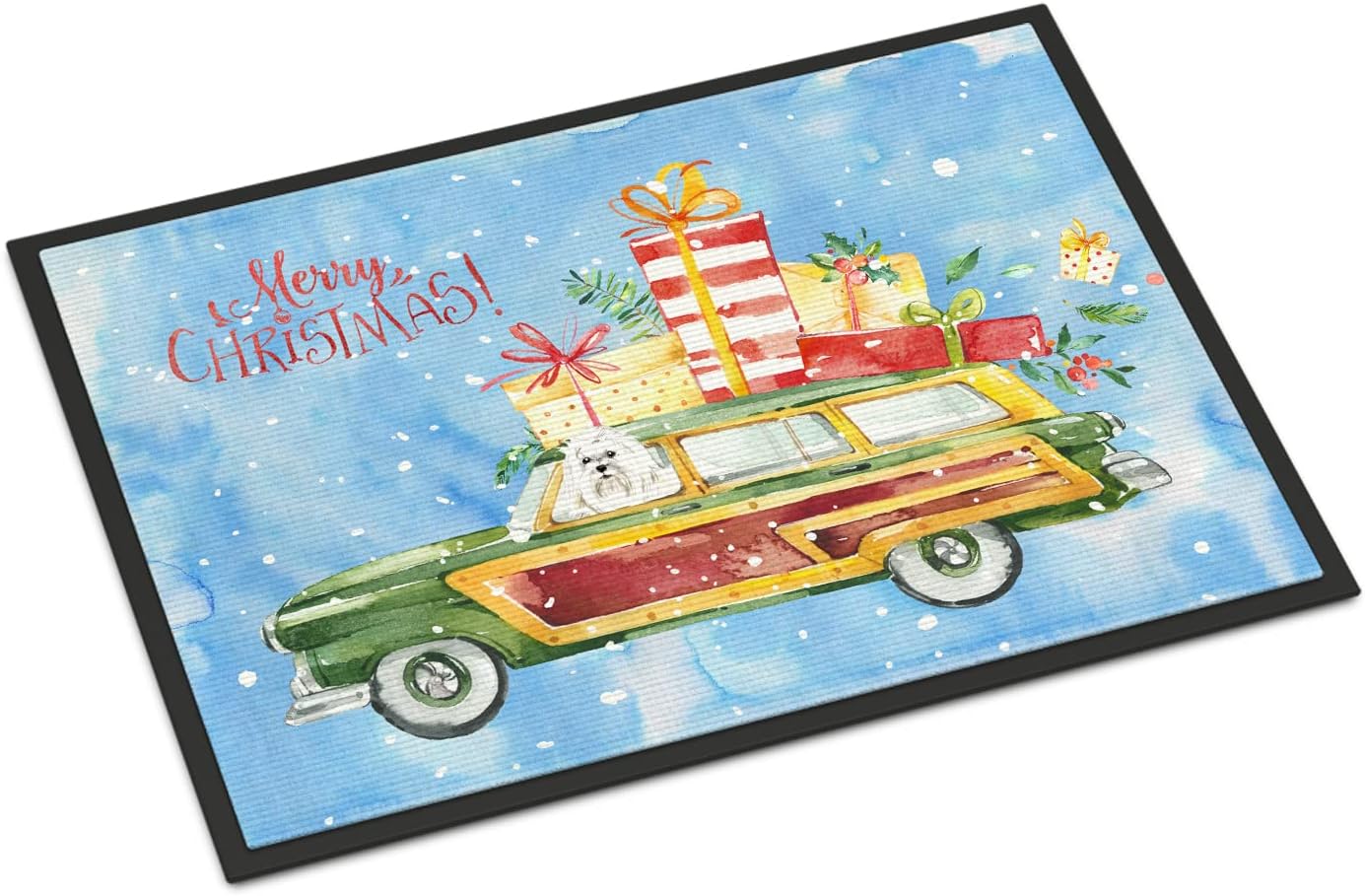 Caroline's Treasures CK2414MAT Merry Christmas Maltese Doormat 18x27 Front Door Mat Indoor Outdoor Rugs for Entryway, Non Slip Washable Low Pile, 18H X 27W
