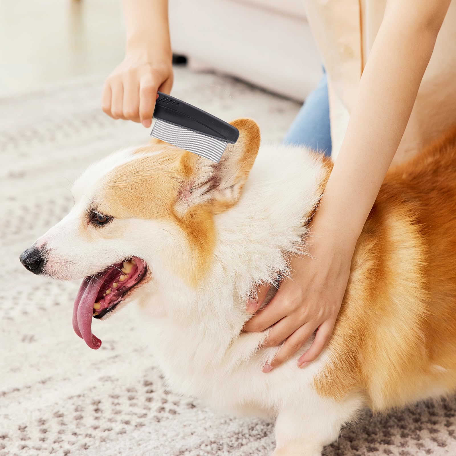 nuoshen Flohkamm zum Entfernen Flöhe, Haustierkamm Profi Flohkamm Rostfreier Stahl Läusekamm Staubkamm für Katzen und Hunde