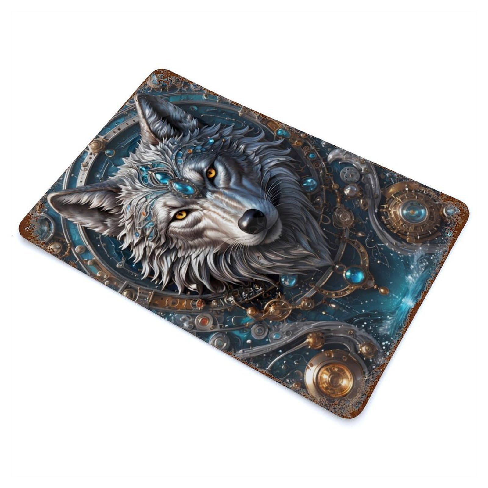 Lunar Sentinel Wolf Vintage Metal Tin Sign 11.8"x7.9", Old School Wall Decor for Living Room, Hallway And Home Decor