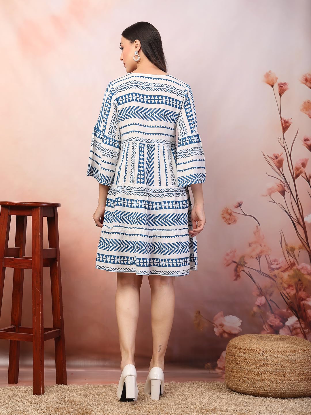 Stylum Women's Printed Rayon Tiered Dress (Drsbluehannah40_Blue, L)