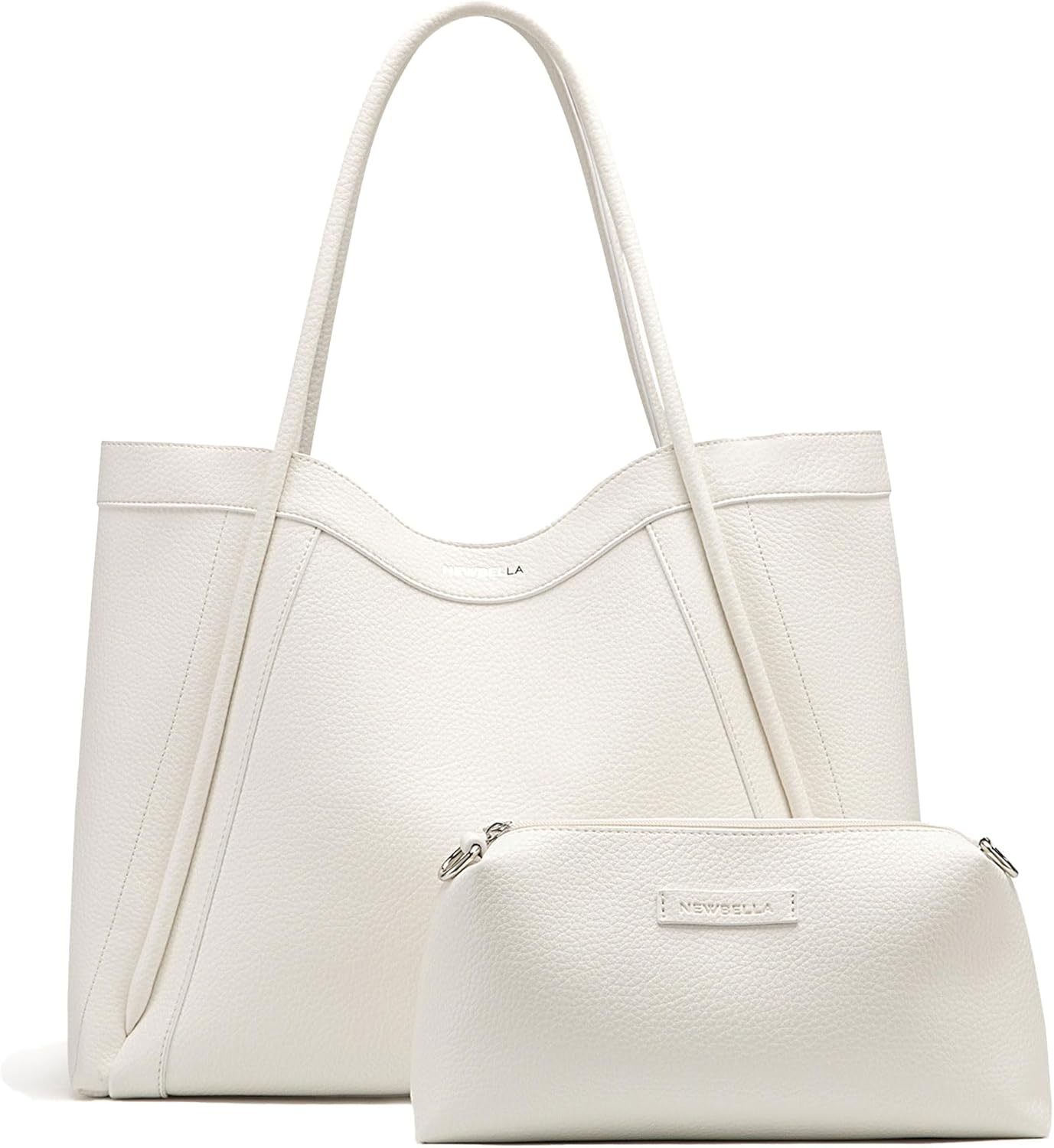 NEWBELLA Kelly Vegan Leather Tote Bag for Women - Stylish Versatile Commute Top Handle Bag, Hobo Shoulder Handbag with Purse White Large Large