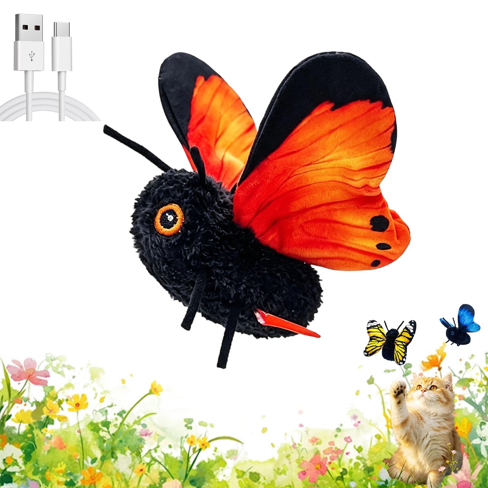 2026 New Upgrade Interactive mart Sensing Flapping Butterfly Toy for Cats (B)