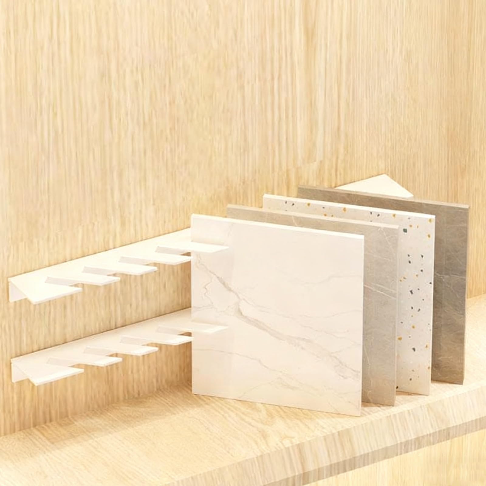 Espositore per Campioni di Piastrelle in Marmo di Grande capacità - Scaffale da Pavimento in Legno Bianco con 9/13/15/19 Scomparti, Adatto per attività di Fornitura (120x7,5x3 cm/47,2x3x1,2