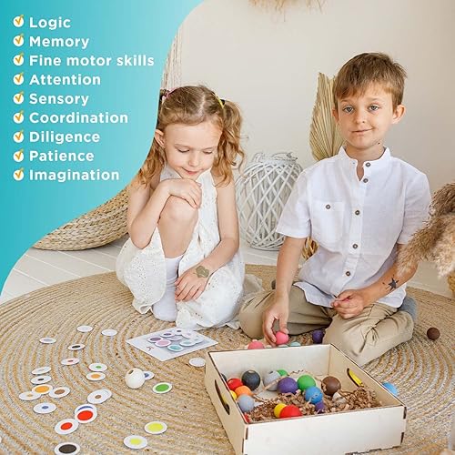 Miniatura 6 de Ulanik Bolas a bordo Montessori Juguetes para niños de 3 años + Juego clasificador de clavijas de madera para aprender clasificación de colores y