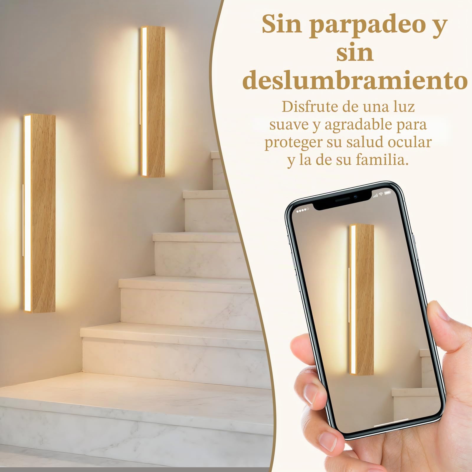 ZMH LED Lámpara Interior - 52CM Madera Moderna Pasillo Arriba Abajo Diseño 17W Escalera Lámpara Indirecta 3000K Blanco Cálido Iluminación para Sala de Estar Dormitorio Pasillo Escalera