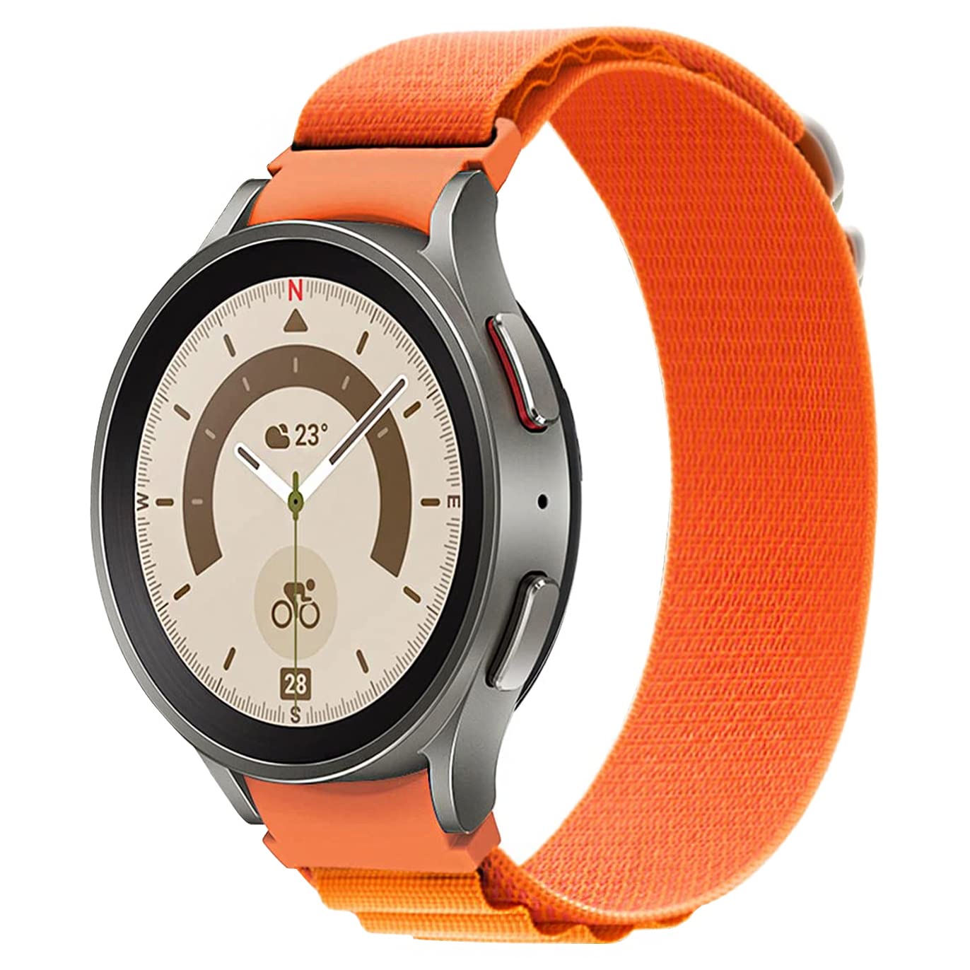 Shangpule Alpine Loop Compatible with Samsung Galaxy Watch 5 Band 40mm/44mm/Pro 45mm, Galaxy Watch 4 40mm/44mm Bands, Galaxy Watch 4 Classic Band 42mm/46mm/20mm Stainless Steel Metal Replacement Strap Women Men (ORANGE)