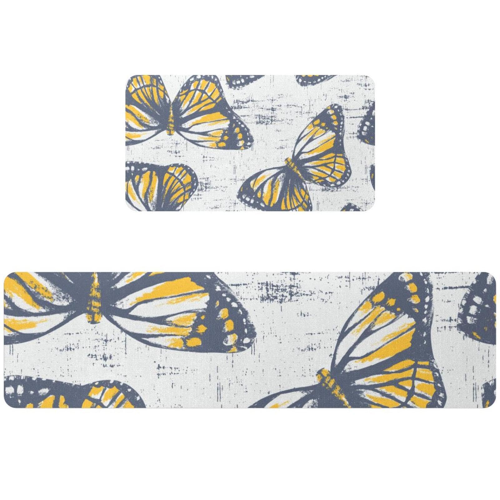 Alfombrillas de cocina antideslizantes y lavables de mariposas en textura madera