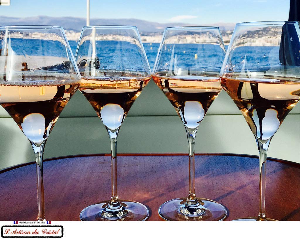6 Copas de Agua y Vino de Cristal - Service Oenologue (38 cl) - Artisan du Cristal - Caja de regalo - Firmado : Klein 54120 Baccarat France