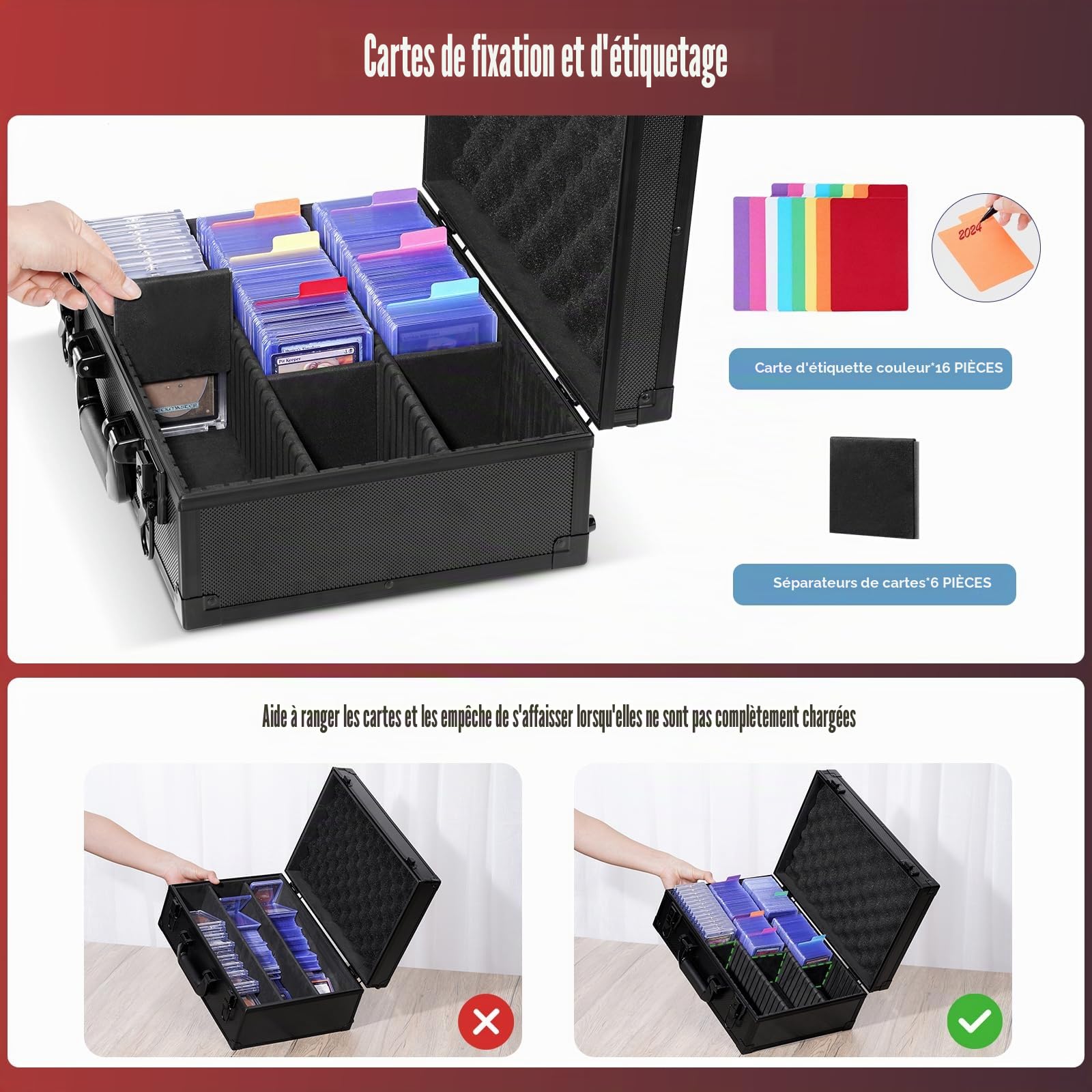ProCase Toploader Boîte à Cartes, Boîte Antichoc de Grande Capacité 600+ Toploader avec Compartiments Réglables, Étui pour Cartes à Collectionner, Cartes de Sport -Noir
