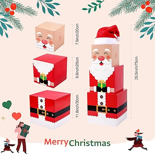 Miniatura 2 de Haysandy Juego de 2 cajas de Navidad con diseño de muñeco de nieve y Papá Noel, cajas apilables con tapas, cajas de regalo apilables con sombreros