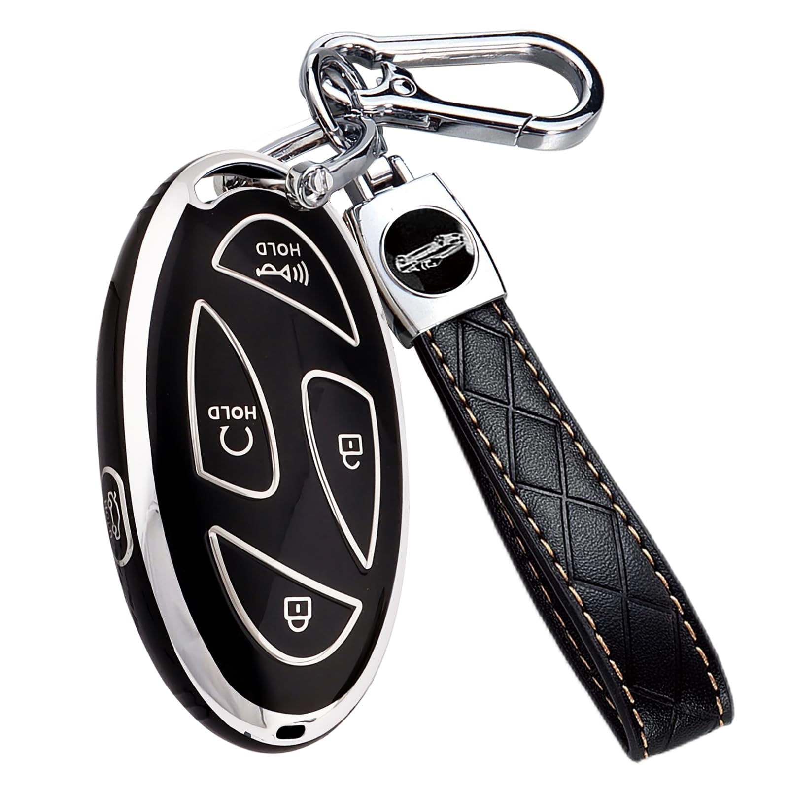 Key Fob Cover for Hyundai with Keychain, Soft TPU Key Case Shell for 2024 2023 Hyundai Ioniq 6 Grandeur GN7, KONA, Elanrtra, Santa Fe, Sonata, Tucson 2025 Smart Key Protector (5 Buttons, Black-Silver)