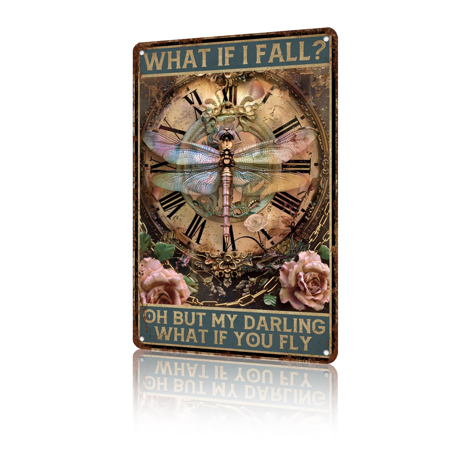 Anceky Vintage Tin Sign Garden Dragonfly What If You Fly Metal Tin Sign Funny Wall Decor for Home Farmhouse Yard Cafe Plub 12×8 Inch