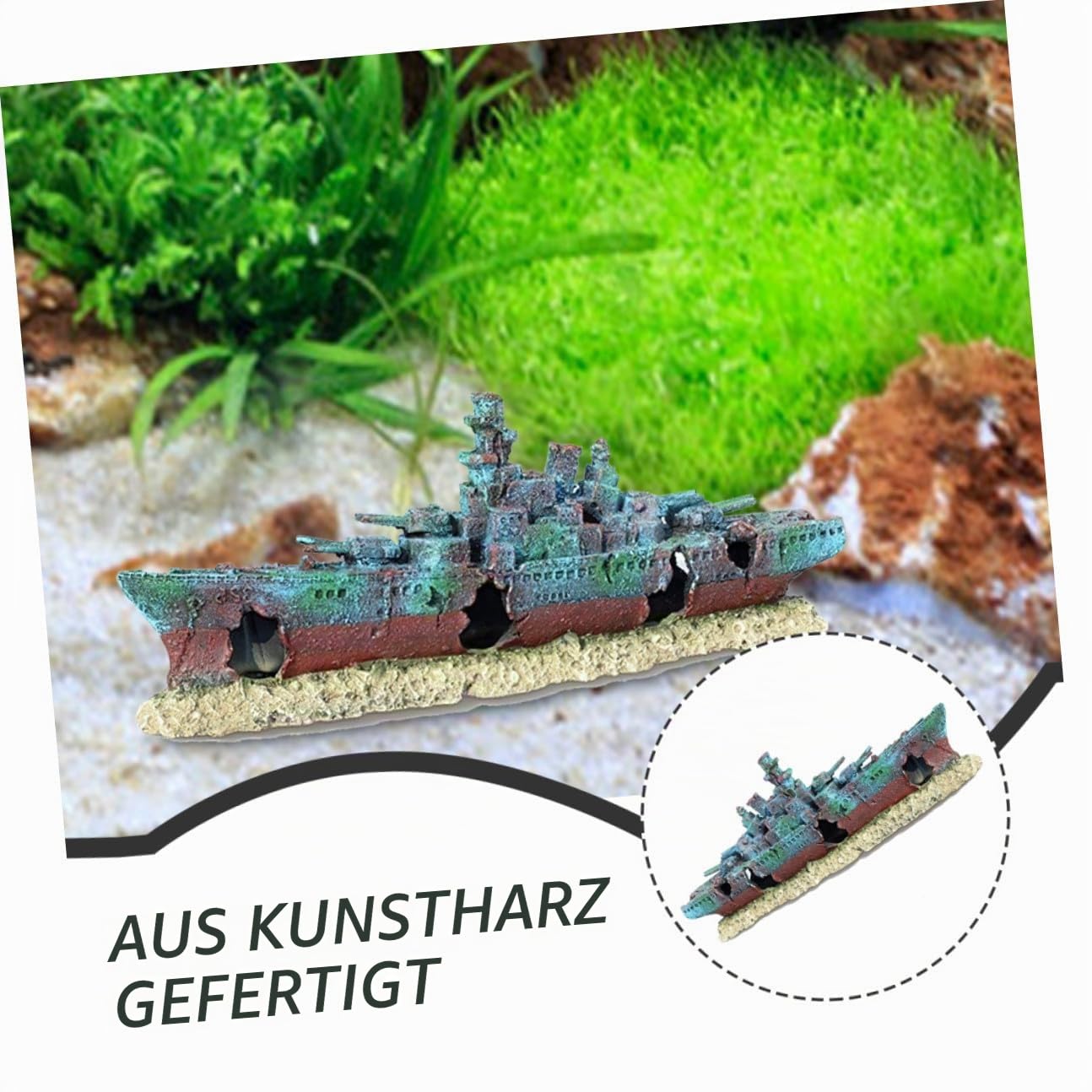 ORFOFE Schiffswrack Aquarium Dekoration Resin Realistische Versunkene Kriegsschiff attrappe Wasserdichtes Unterwasser Ornament Versteck für Fische Maritimes Aquarium deko Element