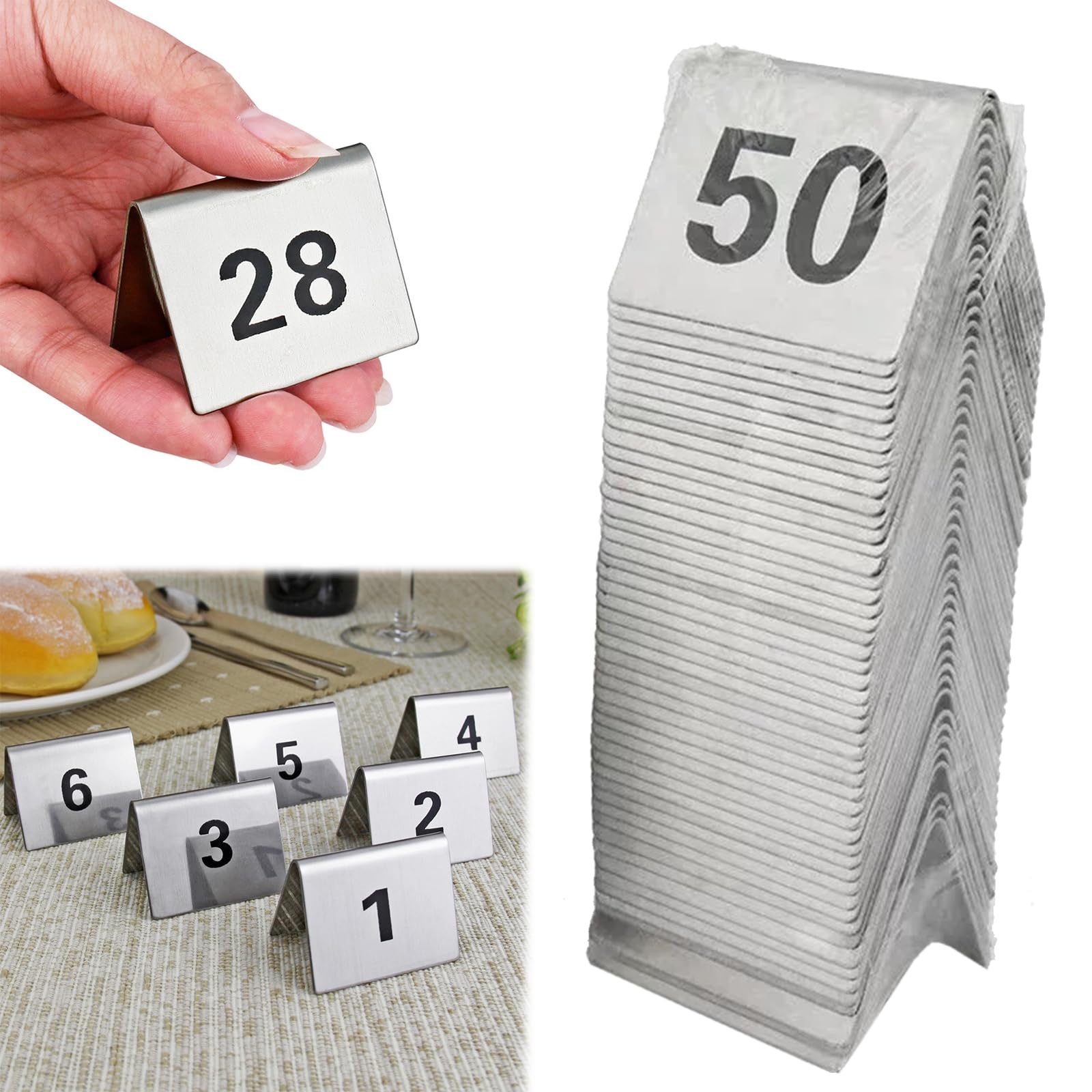 Doppelseitig Nummeriertes Edelstahl Tischschild 1-25 1-50 Sitzplan Tischkarten Restaurant Hochzeits Sitzkarte Für Veranstaltungen,Bankette,Gastronomie,Hochzeitsbankett Tischdeko,Silber,1~50