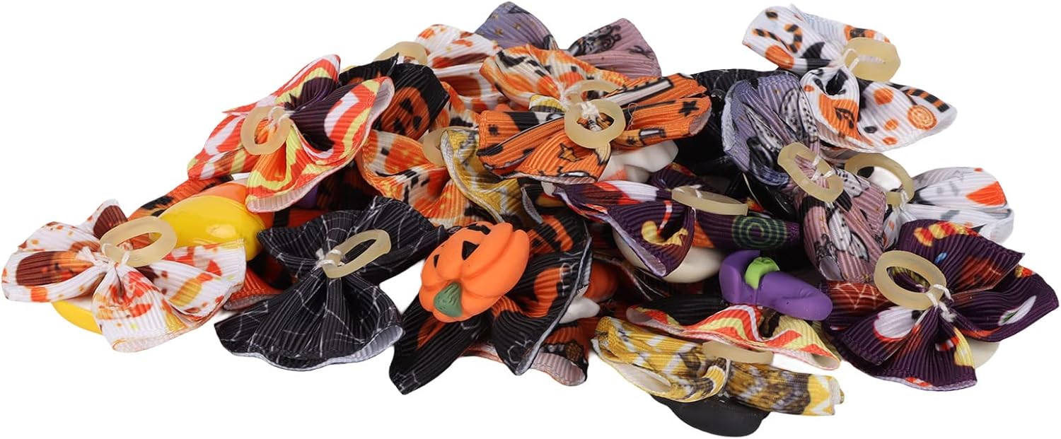 24 Pieces Halloween Dog Hair Bows with Rubber Bands Small Dog Grooming Bows for Dogs Puppy Cat Pet Hair Accessories 7
