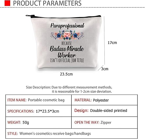 Miniatura 5 de G2TUP Paraprofessional Gift Para Maquillaje Bolsas Maestro Ayudante Graduación Badass Bolsa de Regalo, Paraprofesional, 4