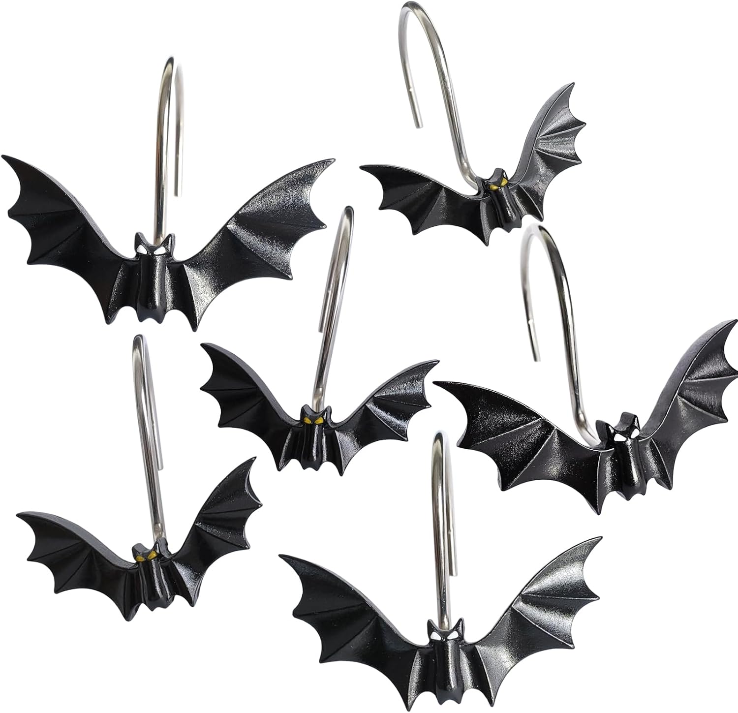 CHICTIE Halloween Shower Curtain Hooks, Cute Bat Decorative Shower Rings for Shower Curtains Rods,Set of 12 Black Shower Hooks Hangers Rust-Resistant Babys Girls Room Bathroom