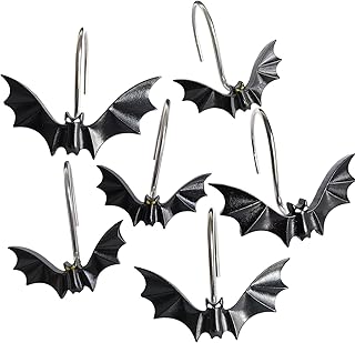 CHICTIE Halloween Shower Curtain Hooks, Cute Bat Decorative Shower Rings for Shower Curtains Rods,Set of 12 Black Shower Hooks Hangers Rust-Resistant Babys Girls Room Bathroom