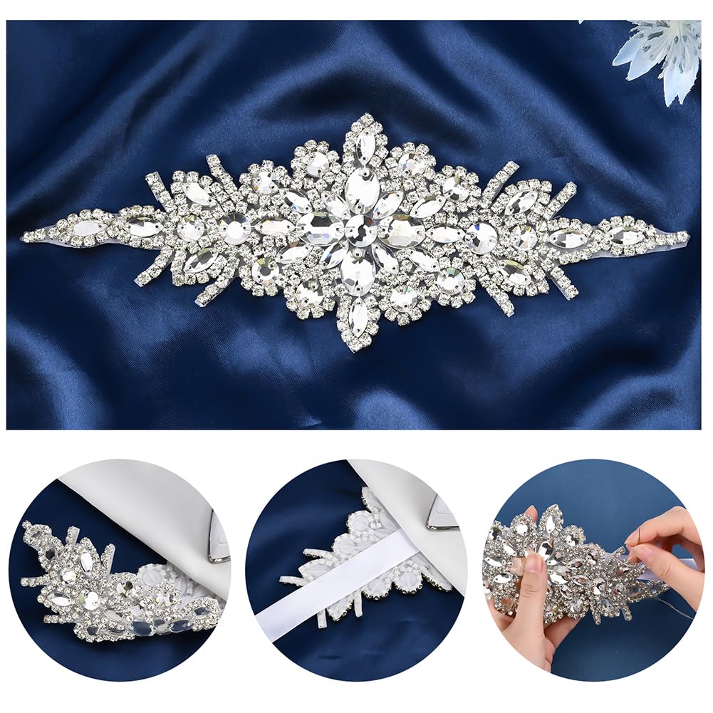 FINGERINSPIRE 4 Pz Toppa in Strass di Cristallo 242x90x4.5mm a Forma di Rombo in Vetro da Stirare/Cucire per Abiti da Sposa, Copricapo, Cintura, Decorazione per Vestiti
