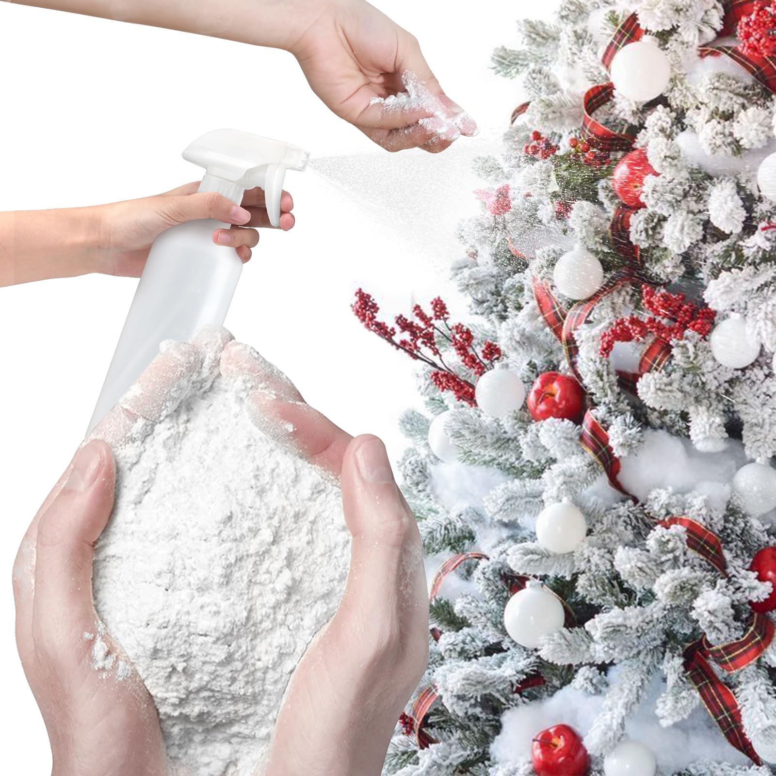 hatisan 4.4 lbs Snow Flocking Powder with A Spray Bottle, Instant Snow Fake Snow, Flocking Kit for Christmas Decorations Indoor Outdoor(4.4 Pounds)