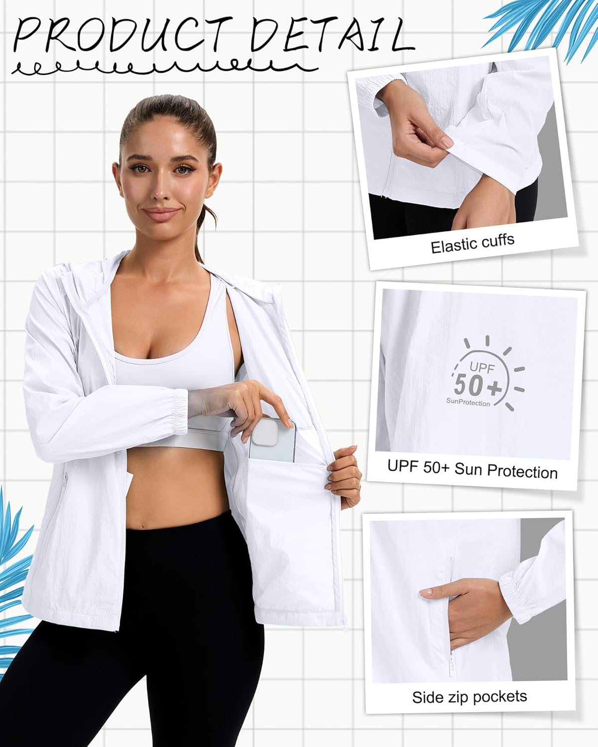 2 Pack Women's UPF 50+ UV Sun Protection Hoodie Jackets SPF Lightweight Sun Shirt with Pocket Full Zip Hiking Hoodie - Image 2