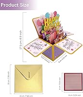 Vista 2 de Tarjeta de feliz cumpleaños 3D, tarjetas de felicitación de papel desplegables con tarjeta en blanco y sobre, regalo de cumpleaños único