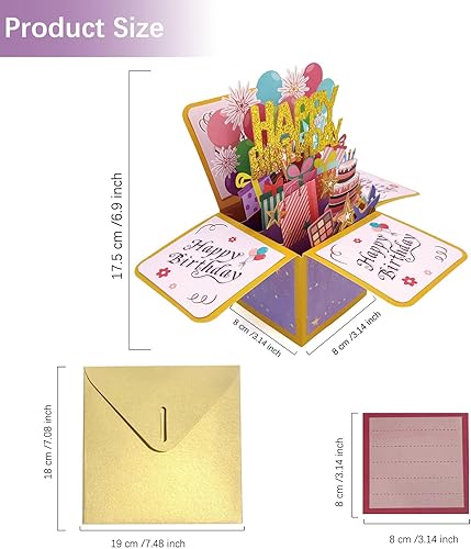 Miniatura 2 de Tarjeta de regalo de feliz cumpleaños 3D, tarjetas de felicitación de papel con tarjeta en blanco y sobre, regalos de cumpleaños únicos para