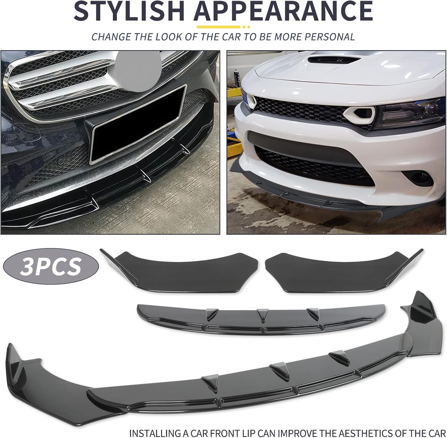 Universal Car Front Bumper Lip Spoiler Splitter Front Bumper Lip Splitter Body Kit Compatible with Honda Civic Accord Chevy Silverado Dodge Durango Corvette C8 C7 Cadillac Nissan Altima Ford