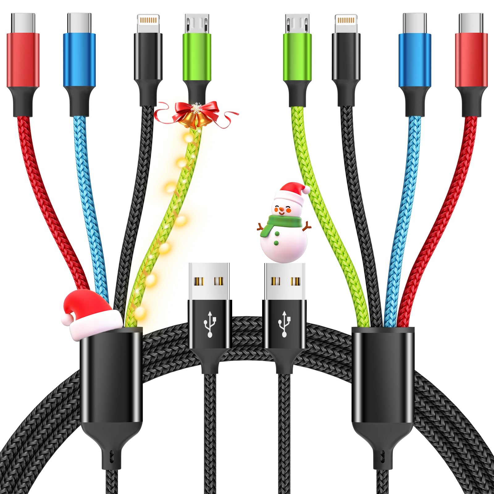 2-Pack 5FT 4-in-1 Multi Charging Cables - Universal Car Travel Essentials