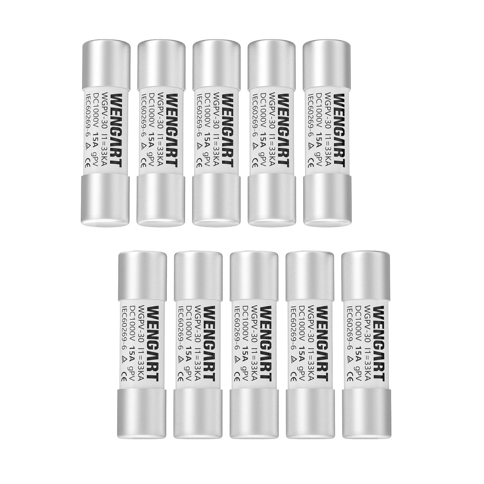 Wengart Solar Fuses WGPV-30,Fast Photovoltaic Fuses for Solar Photovoltaic Applications,DC1000V,10x38mm,I133kA,10pcs (15Amp)