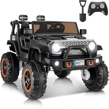 Hikole 24V Electric Ride on Truck, 2 Seater Battery Powered Truck with 20" Wide Seat, 4x100W Powerful Wheels, Music, Remote Control, LED Lights, Ride on Car for Big Kids Boys 4-8, Black